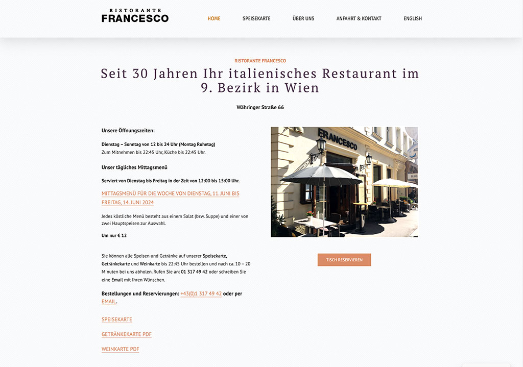 Website Restaurant Francesco